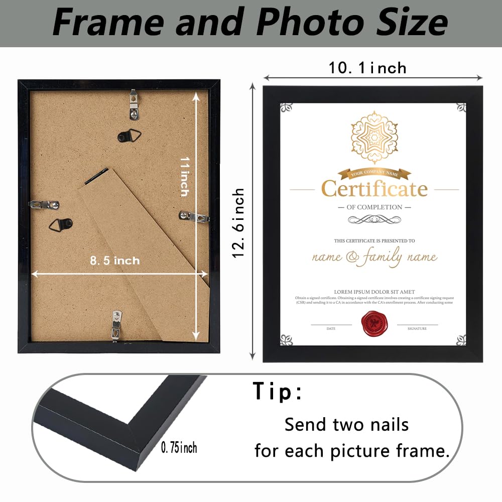 8.5 x 11 Frame Document Frame, Gallery Wall Frame Fits 8.5 x 11 Diplomas, Documents & Certificates, Picture Frame 11 x8.5, Diploma Frame Wall or Tabletop Display Black（Set of 4）
