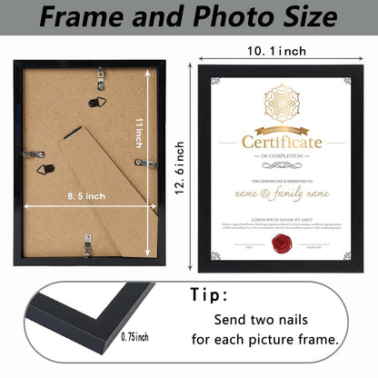 8.5 x 11 Frame Document Frame, Gallery Wall Frame Fits 8.5 x 11 Diplomas, Documents & Certificates, Picture Frame 11 x8.5, Diploma Frame Wall or Tabletop Display Black（Set of 4）
