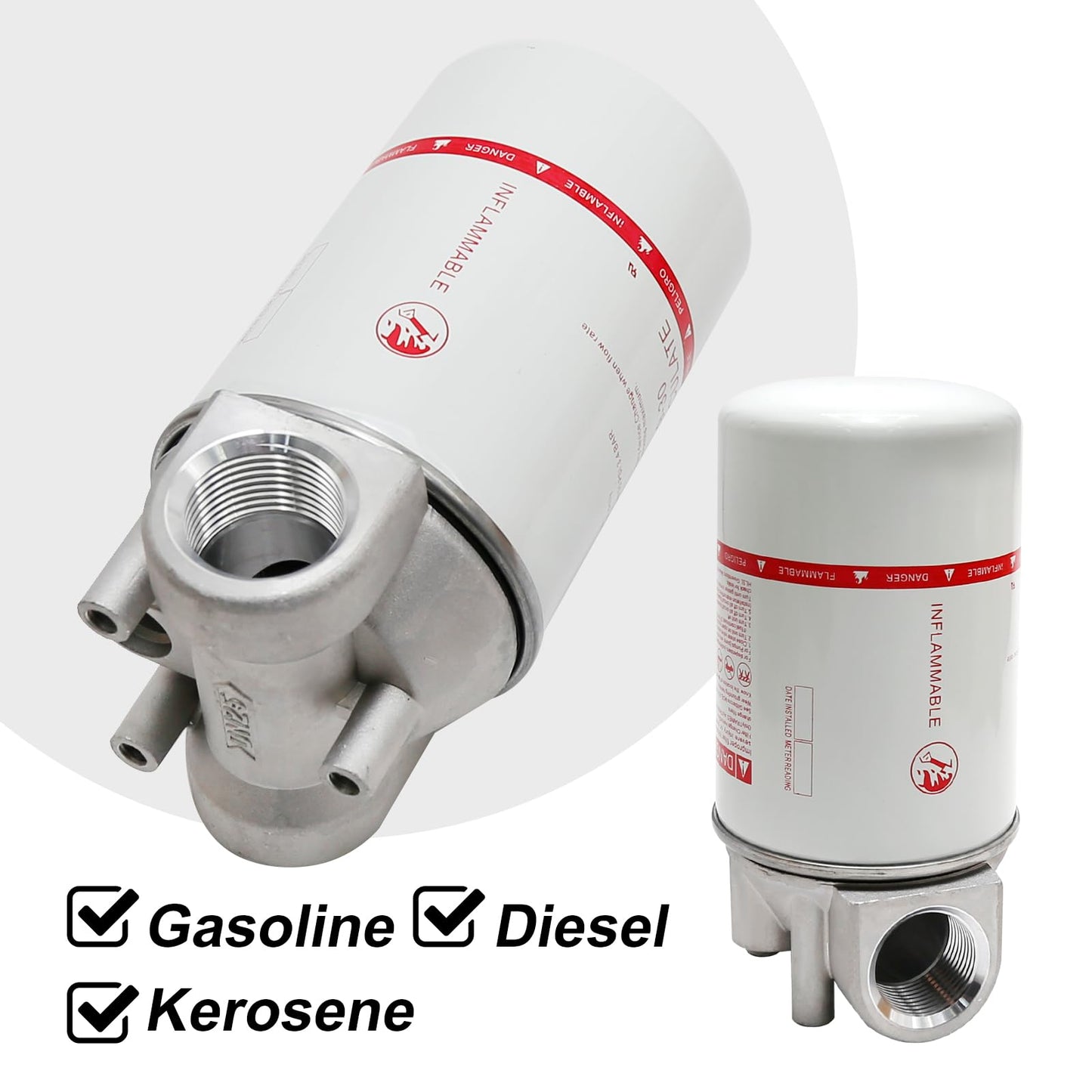 VIKKSAER 1" NPT Fuel Filter Aluminum High Flow, 30 Micron Spin-on Cartridge Style for Mobile & Stationary Fuel Pump Tanks Boat