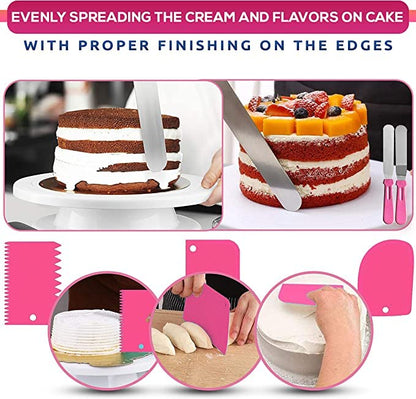 RFAQK 35 PCs Cake Decorating Kit with Cake Turntable -Leveler- Cake Stand with Non slip Base-7 Piping Tips & 20 Bags-Straight & Offset Spatula- Scraper Set-EBook-Cake Decorations & Baking Supplies Set