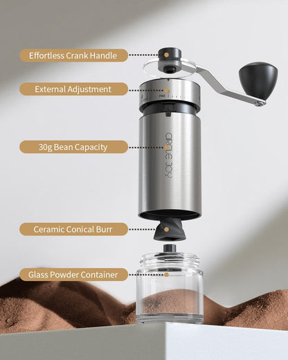 CIRCLE JOY Manual Coffee Grinder with 40 Adjustable Settings, High Precision Stainless Steel Hand Coffee Bean Mill for Aeropress, Espresso, Portable Conical Burr Coffee Grinder for Home, Office