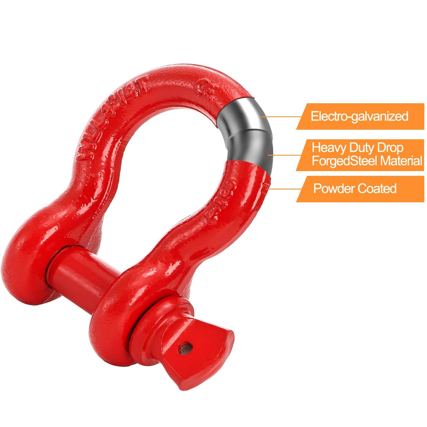 Bekith 3 Pack D Ring Shackles - 3/4" Rugged Unbreakable Heavy Duty Tow Shackle for Strap, Winch, Vehicle Recovery - 28.5 Ton (57,000 Lbs) Maximum Break Strength, Red