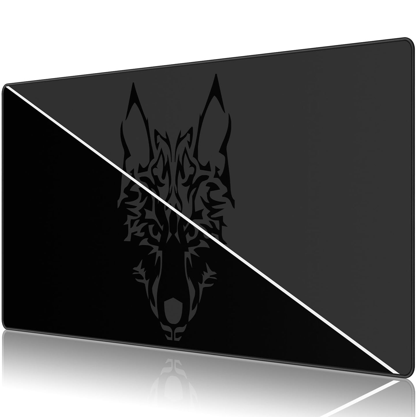 Anpollo Large Gmaing Mouse Pad with Stitched Edges, Superior Micro-Weave Cloth, Non-Slip Base, Size 35.4 X 15.7X 0.12inches - Black Gray Wolf Head