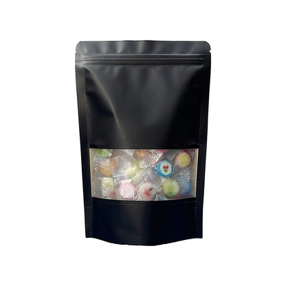 PABCK 50 Pcs Black Kraft Paper Window Bags Seeds Envelopes Stand Up Zipper Resealable Plastic Food Storage Bag Lock Seed Packets for Candy Spices Coffee Packaging Smell Proof 16x24cm (6.3x9.45 inch)