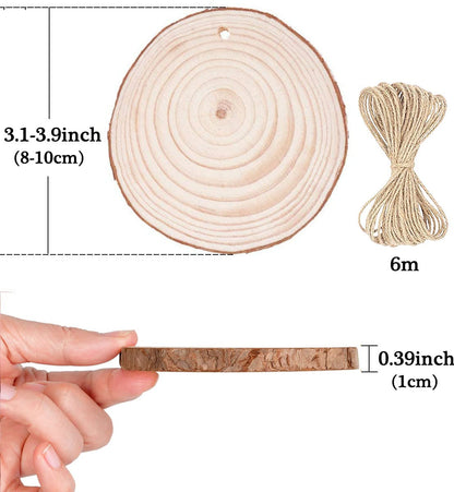 Unfinished Natural Wood Slices, 30Pcs 3.1-3.9 inch Wooden Circles Predrilled with Hole, Round Wood Discs with Twine, Craft Wood Kit DIY Craft for Rustic Wedding Decoration Christmas Ornaments