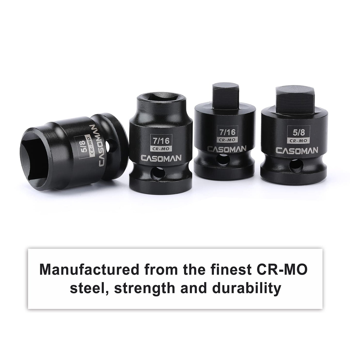 CASOMAN 8PCS 1/2-Inch Drive Pipe Plug Socket Set, Cr-Mo, SAE, Male/Female Set, 7/16", 1/2", 5/8", 9/16", Tapered Male Square Drive, Chamfered Female Square Drive
