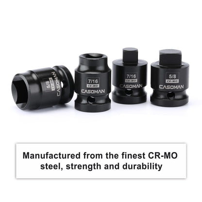 CASOMAN 8PCS 1/2-Inch Drive Pipe Plug Socket Set, Cr-Mo, SAE, Male/Female Set, 7/16", 1/2", 5/8", 9/16", Tapered Male Square Drive, Chamfered Female Square Drive