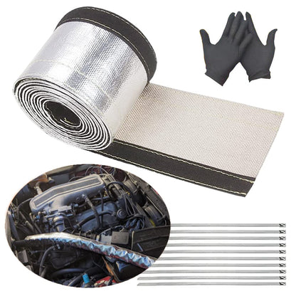 Aluminized Heat Shroud Sleeving Heat Sheath Fuel line Wire Protection Silver Hose with 10 Pcs Metal Zip Ties (1.5''I.D. x 10FT)
