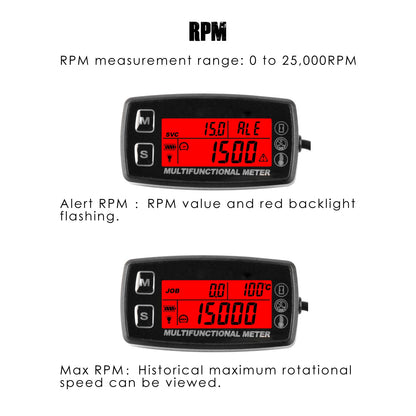 Taikemeti Digital Tachometer Temperature Outdoor Small Engine,Waterproof Digital Thermometer, Maintenance Reminder, Battery Replaceable,Design for Car Lawn Mower ATV. (TS002-1)