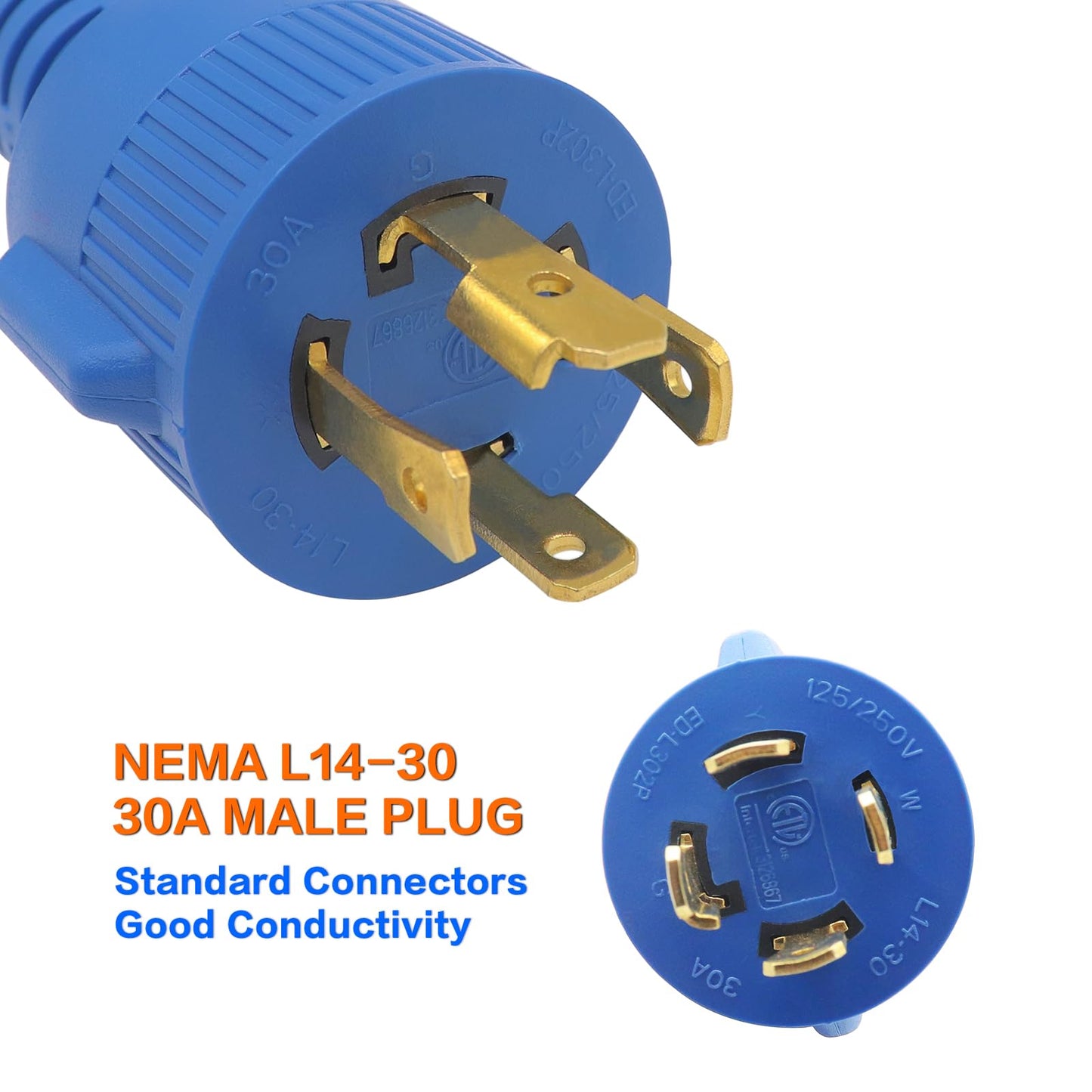 AMOMD RV Plug Adapters 30Amp Male Plug to 50Amp Female Socket 4 Prong Generator Power Cord with Twist Lock 12 inch STW 10AWG/4 L14-30P 14-50R Converter for RV Camper Travel Trailer Marine