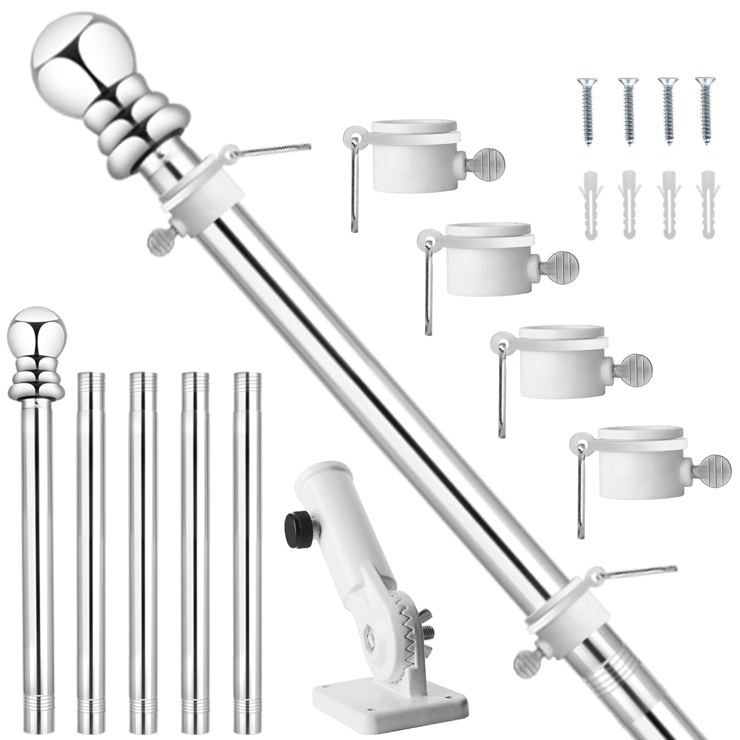 Remiawy 6FT Flag Pole Kit, Heavy Duty Stainless Steel Flagpole with Holder, Outdoor Flag Pole for Truck Porch Garden Yard with 4 Flag Pole Rings