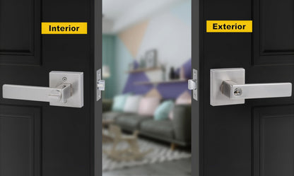 Comfhouse Modern Square Heavy Duty Entry Door Lever, Keyed Entry Door Handle,Zinc Alloy Door Handle, Exterior & Interior Entry Lock with Same Keys, Satin Nickel Finish, 1 Pack