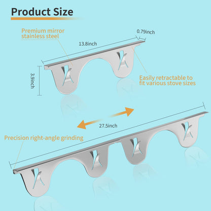 Stove Gap Covers Stainless Steel, 2 Pack, Stove Gap Filler, Stove Gap Guard, Range Trim Kit, Heat Resistant, Easy Clean, Retractable, Length 13.8” to 27.5”