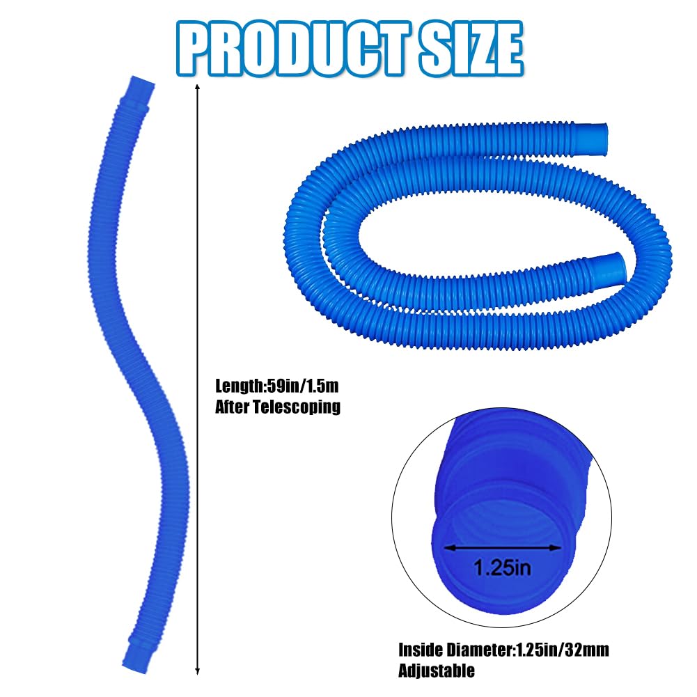 2 pcs Swimming Pool Replacement Hose 59 Inch Long 1.25 Inch Diameter,Compatible with Filter Pump 300GPH, 330 GPH, 530 GPH, and 1,000 GPH (Blue 2Pack)