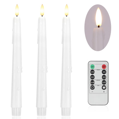 AFINETH Flameless Taper Candles with Rmote, 9.6" Dripless Battery Operated Candles, 3 Pack Real Wax Led Flickering Candlesticks with 3D Flame, Fake Candle for Home, Wedding, Party, White