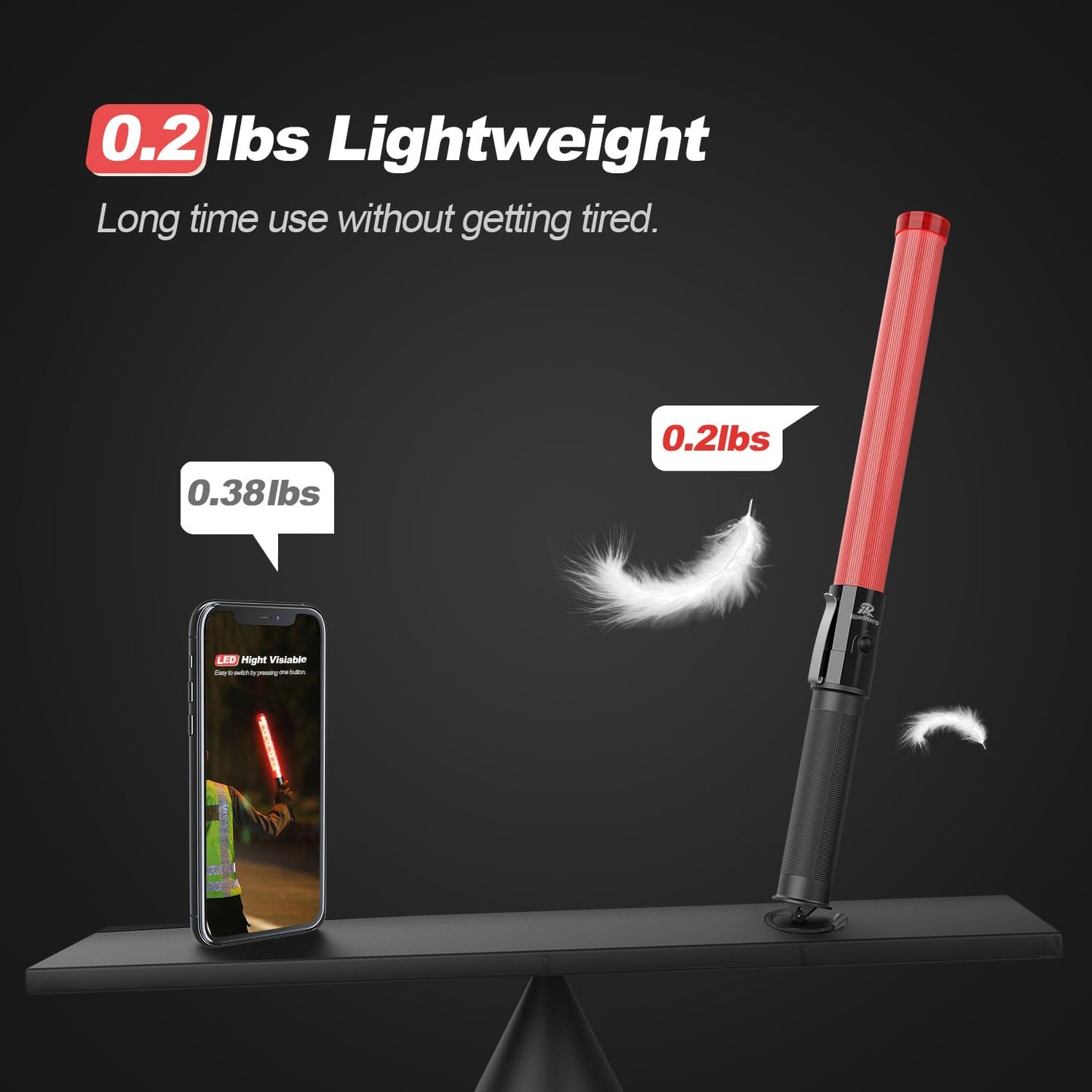 RoadHero 2 Pack Traffic Wand, 16 Inch Led Traffic Control Baton, Safety Light Wands with 2 Flashing Modes, Air Marshaling Signal Wand with Side Clip for Airport, Parking, Car Directing