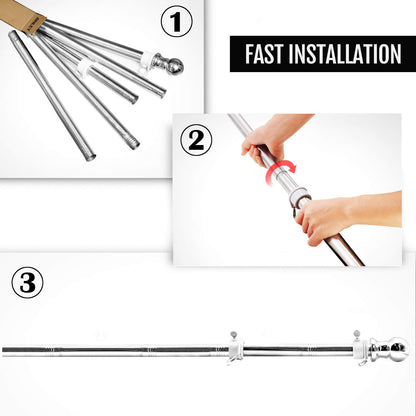 Anley 6 FT Stainless Steel Flag Pole Kit with Tangle Free Rotating Rings - Adjustable Length, Heavy Duty & Rustproof Flag Pole for House, Yard and Commercial (1 Inch Dia.)
