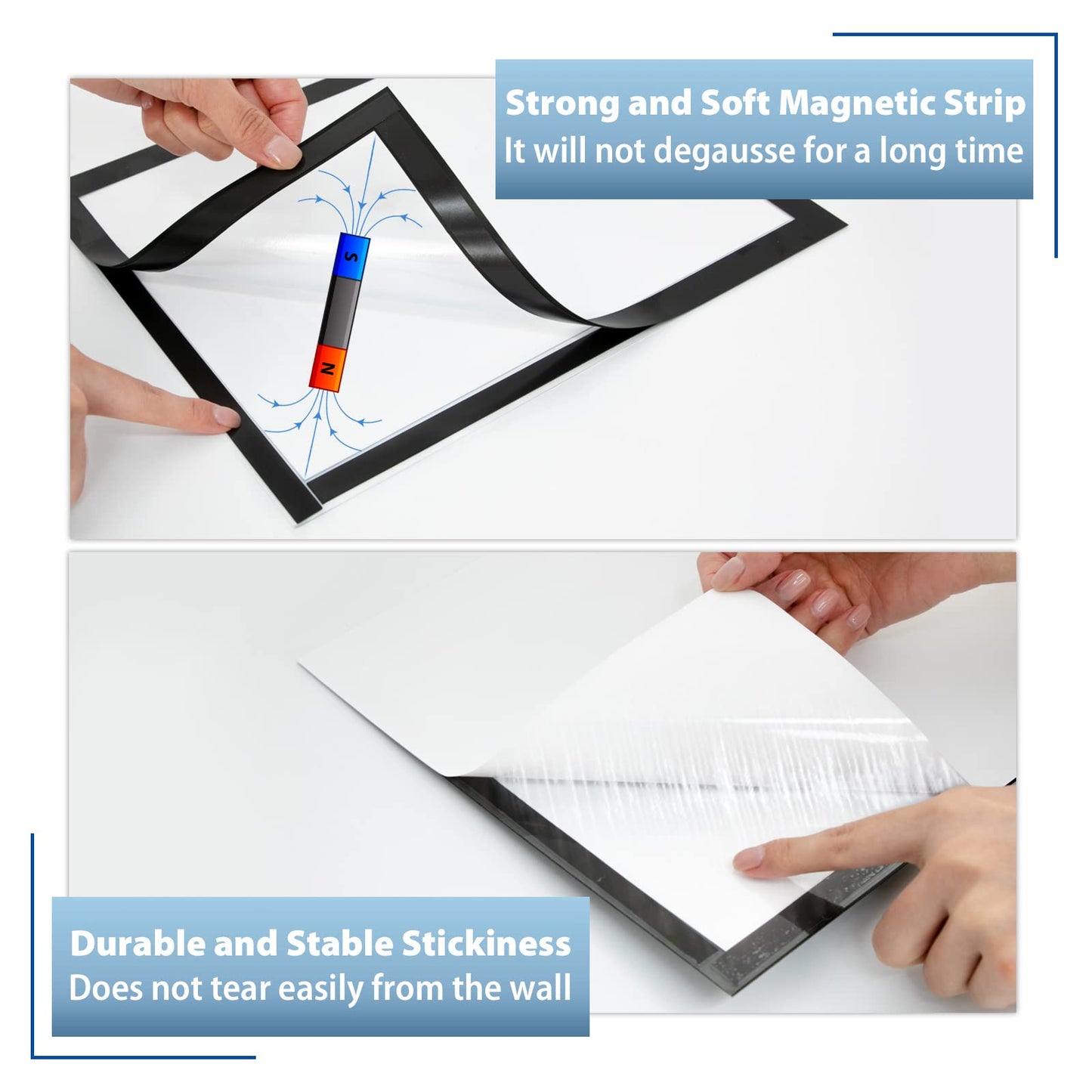 VAIIGO 8.5"x 11" Magnetic Sign Holder, 5Pack Double Sided Window Self Adhesive Magnetic Display Frame with Clear PVC and Strong Magnet for Office/Store/Door/Glass/Refrigerator Display Frame, Black