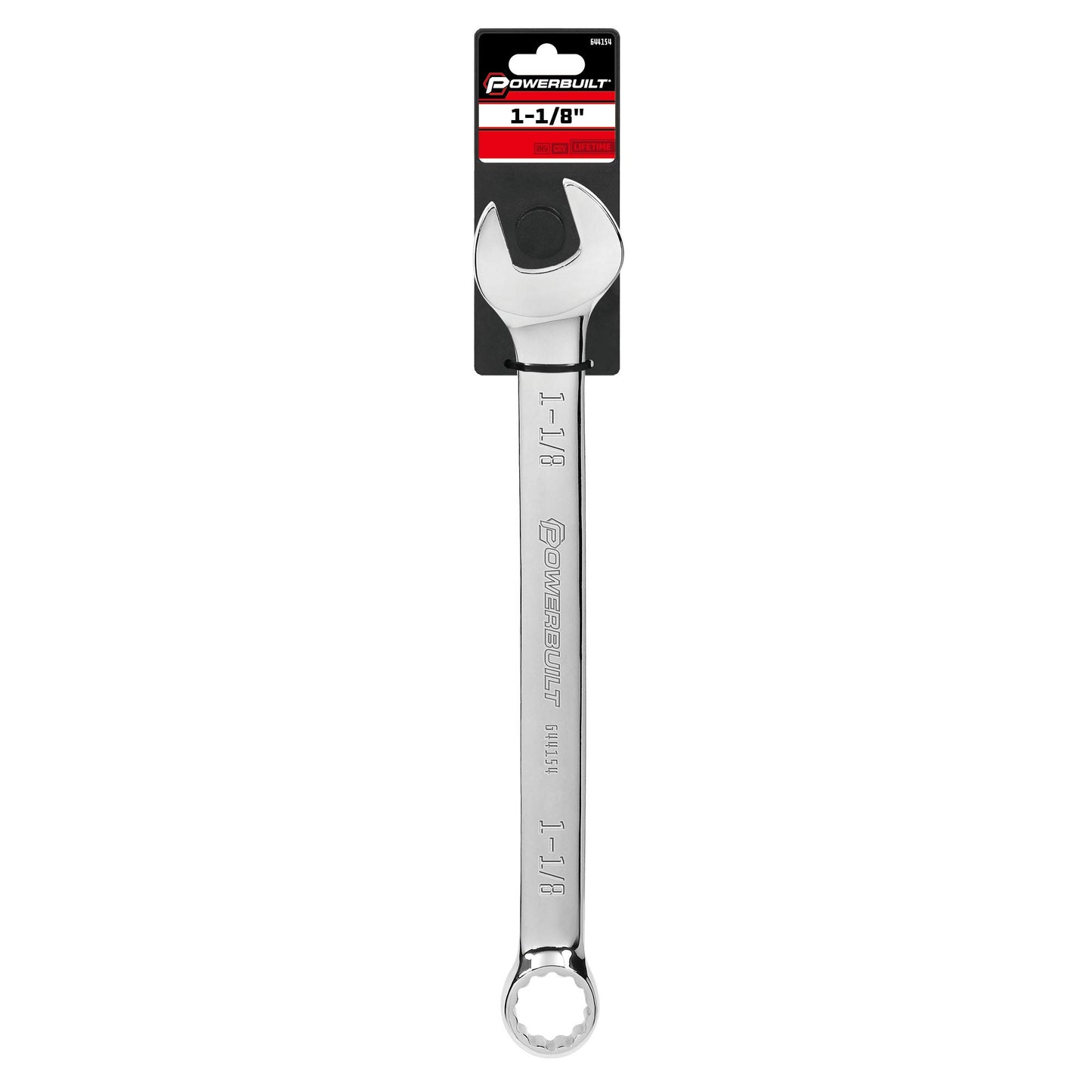 Powerbuilt SAE 1-1/8 Inch Combination Wrench, 12 Point Double Ended Box and Open End, 15 Degree Offset - 644154