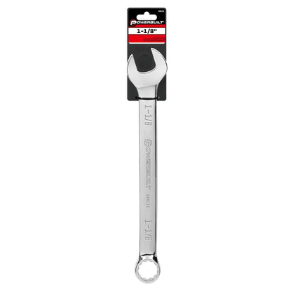 Powerbuilt SAE 1-1/8 Inch Combination Wrench, 12 Point Double Ended Box and Open End, 15 Degree Offset - 644154