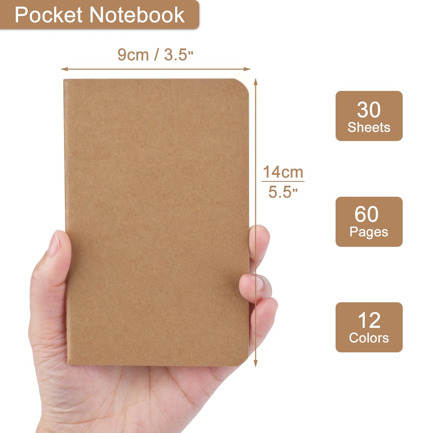 ZCZN 36 Pack Mini Blank Notebook, Jounural Kraft Notebooks, 30 Sheets/60 Pages, 3.5 * 5.5 Inches Notebooks Bulk, Diary, Subject, Memo Notebooks for Work, School, Office (36)