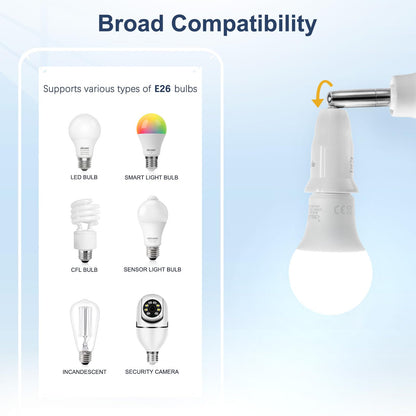 DiCUNO E26 Adjustable Light Socket Extender, 4.5-Inch Extension, 350° Rotation & 180° Bend, 6-Pack