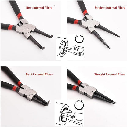 KEJJNYER 4 Pack Snap Ring Pliers Set, Heavy Duty C-Clip Plier, Internal/External Circlip Pliers, 7 inch Straight/Bent Retaining Ring Pliers for Lock/Remover with Portable Case