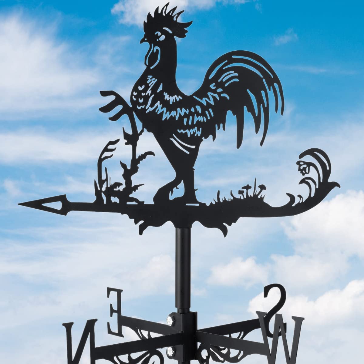 Abizarch Metal Rooster Shape Weathervane, Roof Mount Weather Chicken Wind Vane Direction Indicator,Outdoor Scene Garden Chicken Weather Vane Ornament for for Shed Farmhouse Yard Patio Decor (Rooster)