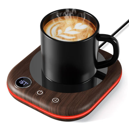 Coffee Mug Warmer Smart Cup Warmer for Desk, Upgrade Coffee Warmer with LED Light, 3 Temperature Control and Auto Shut Off Electric Beverage Warmer for Heating Coffee Milk Tea and Hot Chocolate（Wood）