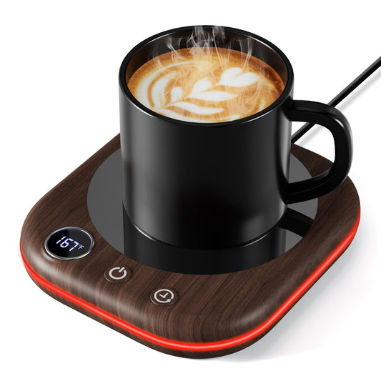 Coffee Mug Warmer Smart Cup Warmer for Desk, Upgrade Coffee Warmer with LED Light, 3 Temperature Control and Auto Shut Off Electric Beverage Warmer for Heating Coffee Milk Tea and Hot Chocolate（Wood）