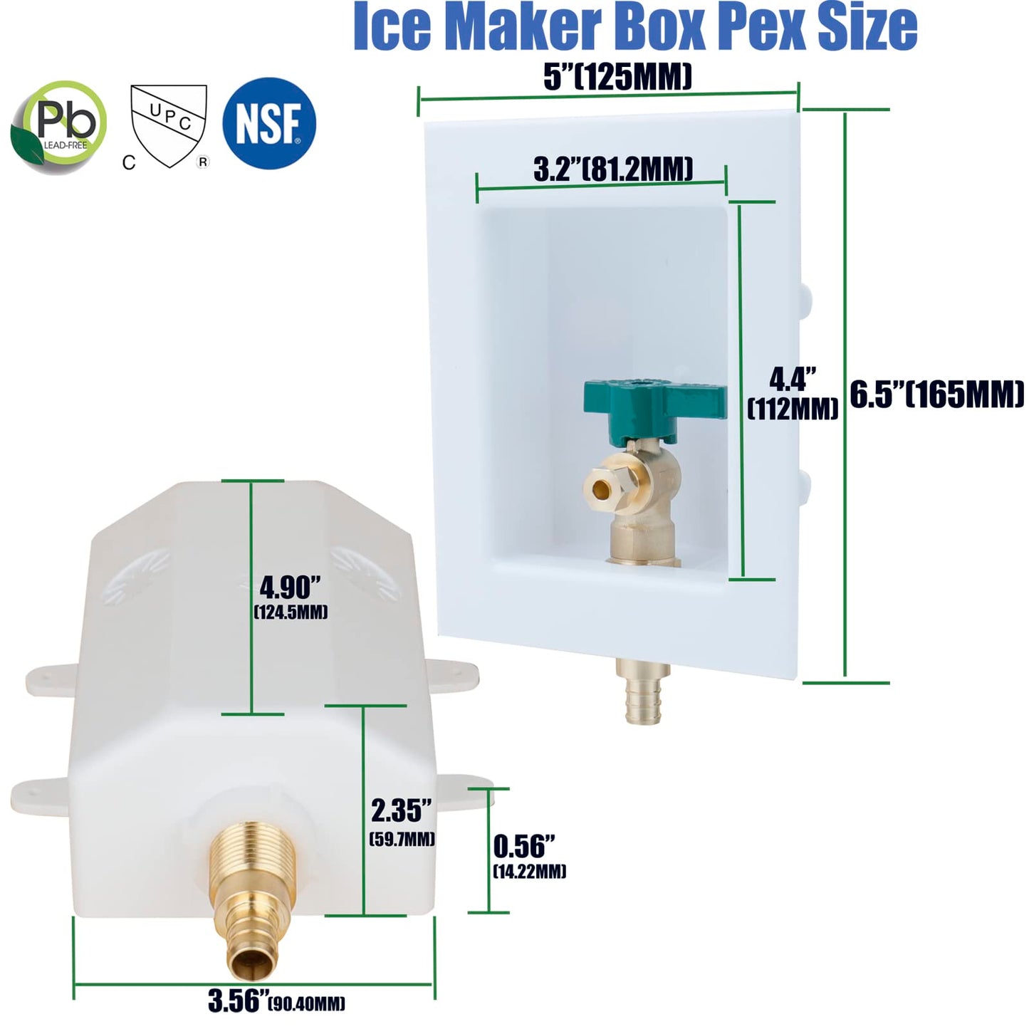 WHK Ice Maker Outlet Box Valve with PEX 1/2" Inlet,Ice Maker Wall Box with 1/4 Turn Shut Off Valve to Connect PEX B Tubing(F1807)…