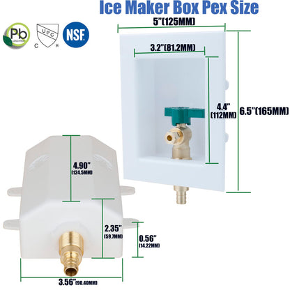 WHK Ice Maker Outlet Box Valve with PEX 1/2" Inlet,Ice Maker Wall Box with 1/4 Turn Shut Off Valve to Connect PEX B Tubing(F1807)…