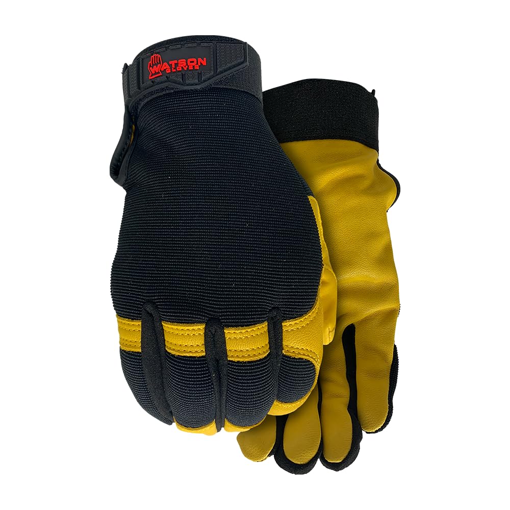 Watson Gloves Flextime Glove - Water-Resistant Goatskin Leather Palm, Spandex Back, Hooded Fingertips & Reinforced Thumb, Hook & Loop Strap (Extra Large)