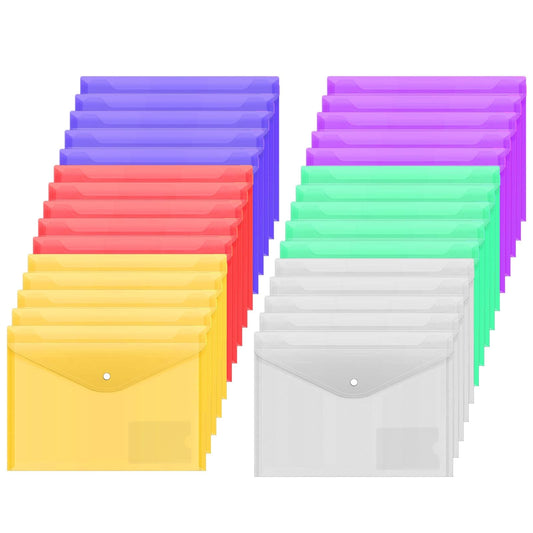 Plastic File Folders, 30 pcs Clear Document Folders Letter Size / A4 Size Waterproof Folders for Documents File Envelopes for School Work Office Organization 6 Colors
