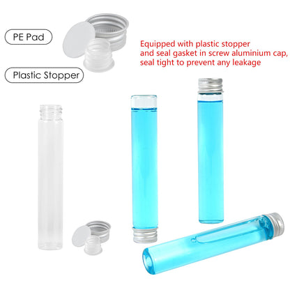 30ml Glass Clear Test Tubes with Screw Caps and Plastic Stoppers, Liquid Sample Vials, Leak-Proof Flat Test Tubes, 24PCS
