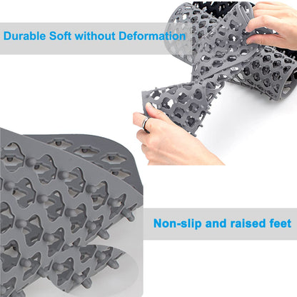 Wonninek Silicone Kitchen Sink Mat, 2 PCS Kitchen Sink Protector Grid Accessory with Rear Drain, Non-Slip Heat Resistant Sink Mats for Bottom of Farmhouse Stainless Steel Sink (Grey 13.6''x11.6'')