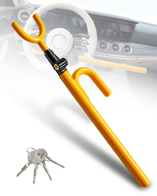 DODOMES Steering Wheel Lock Anti-Theft car Device Car Wheel Locks Heavy Duty Vehicle Security Steering Wheel Lock for Truck Car Vehicles Van Lorry SUV with 4 Keys, Elongated Length MAX 30.5" Yellow