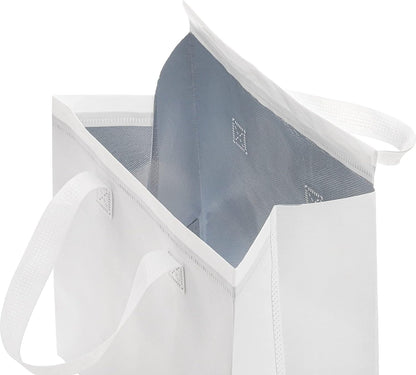 ZENFUN 25 Pack Insulated Take Away Bags Bulk, Small Insulated Cooler Bag Grocery Bag, White Thermal Bags for Hot&cold Frozen Food, Food Delivery, 9.5 x 6 x 10 Inches