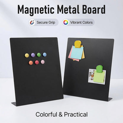 Acidea 2 Pack Magnet Board, 12.6 x 11 Inch Black Magnetic Bulletin Board with Easel Stand, Metal Magnetic Boards for Tabletop, Memo Photo Display Stand for Office, Kitchen, School, Home Decor