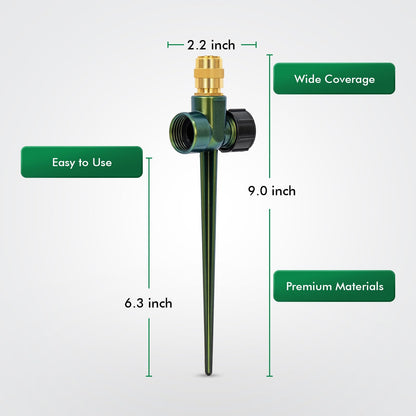 RESTMO 2 Pack Heavy-Duty Full-Metal Lawn Sprinkler for Yard with Durable Brass Nozzle, Premium Spike Base, 360° Large Area Coverage Lawn Sprinkler for Patio and Garden Irrigation