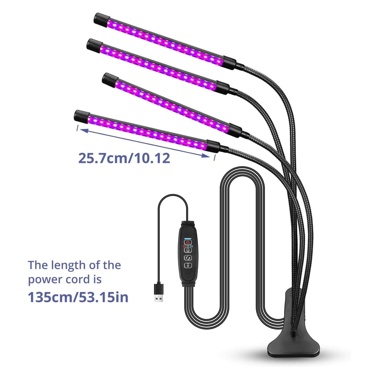 Sondiko Grow Lights for Indoor Plants Full Spectrum - Auto On/Off Timer (3/9/12H) & Dimmer (9 Levels) - Adjustable Gooseneck - 3 Switch Modes - Great for Greenhouse, Home, Office