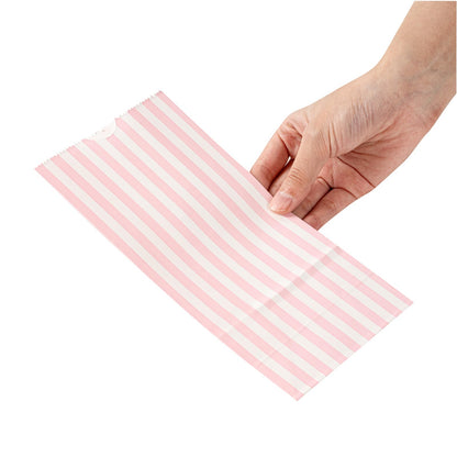 Bag Tek 2 LB Disposable Lunch Bags, 100 Sturdy Take Out Bags - Flat Bottom, Great For Restaurants, Cafes, And Bakeries, Pink And White Paper Popcorn Bags, Versatile, For Grocery - Restaurantware