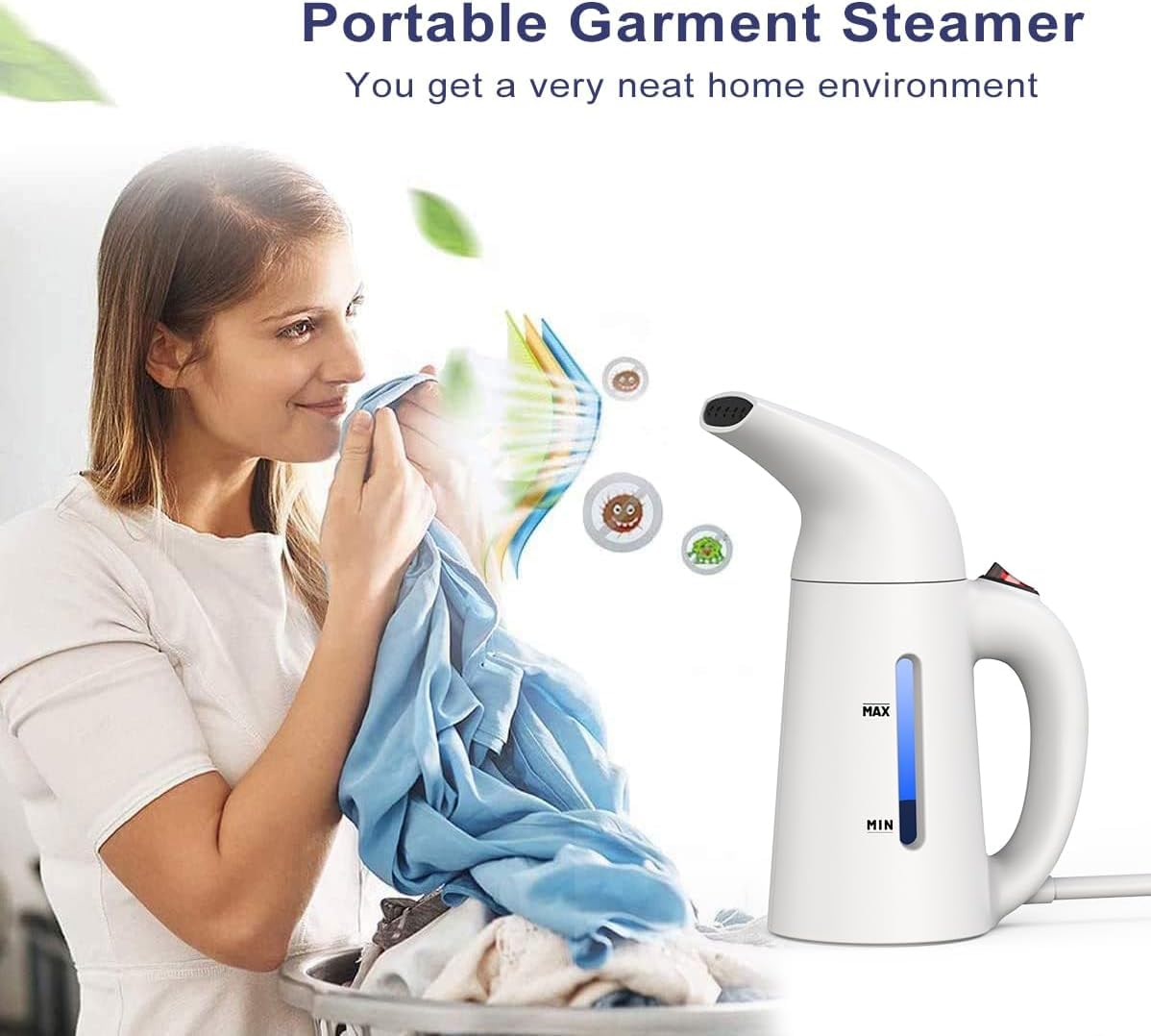 BY4U Powerful Portable Steamer for Clothes Steamer, Garment Steamer for Wrinkle Removal, Handheld Steamer Clothing for Home, Office Travel (White, 180ml)