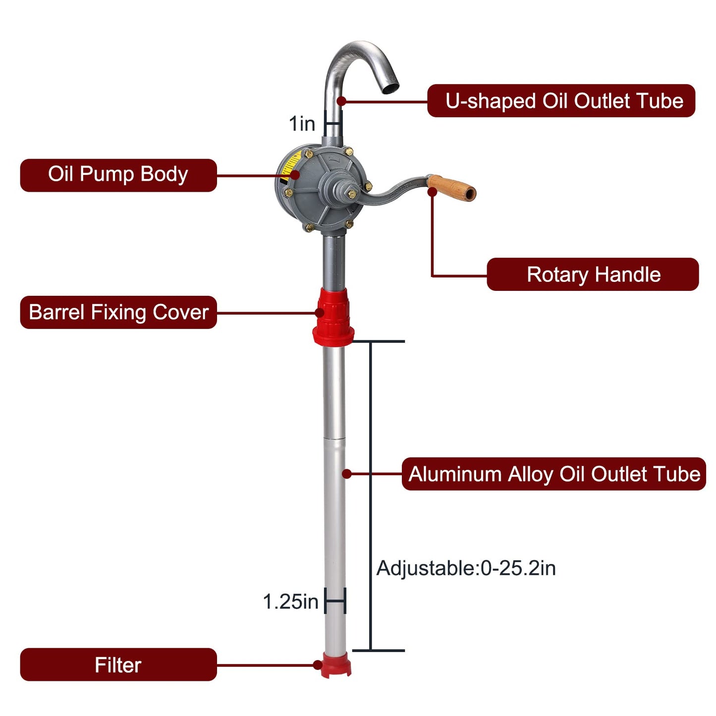 Vevitts 55 Gallon Drum Pump, Aluminum Alloy Rotary Hand Pump - Manual Hand Crank Pump Fits 15 to 55 Gallon Drums