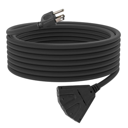 GREATIDE 25 Ft Outdoor Extension Cord with 3 Electrical Power Outlets - 16/3 SJTW Black Cable with 3 Prong Grounded Plug