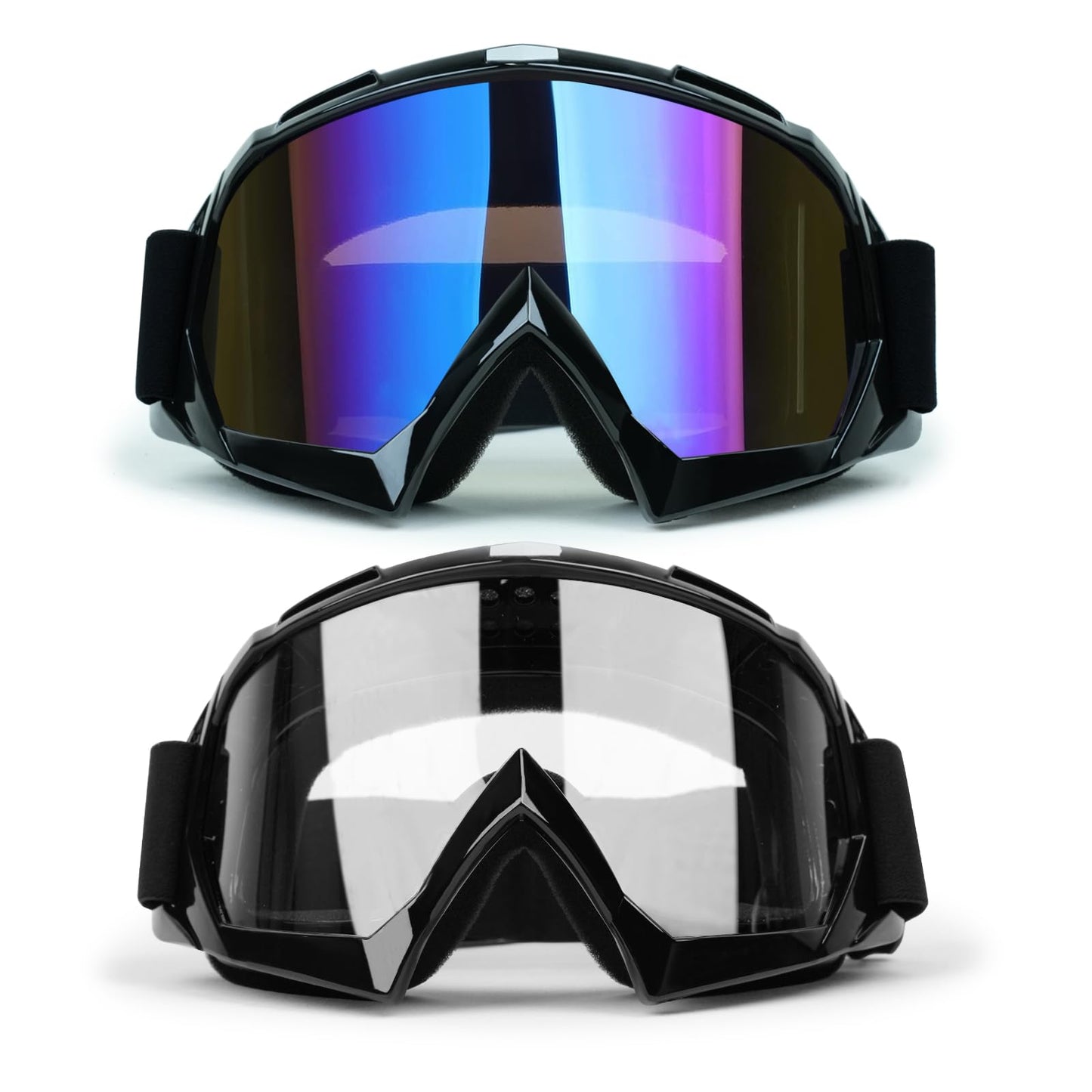 ATV Dirt Bike Goggles 2-Pack for Men Women - Motorcycle Motocross MX Riding UTV Helmet Offroad UV400 Anti-Scratch Fog Dustproof for Adults Youth Kids (Color+Clear)