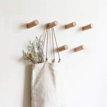 HomeDo 6Pack Wall Hooks Rack, Wooden Coat Hooks Wall Mounted, Entryway Hat Rack, Decorative Hooks Single Organizer Wall Hanger Hat Hook Towel Rack, Heavy Duty Hooks (Beech-8cm, 6Pack)