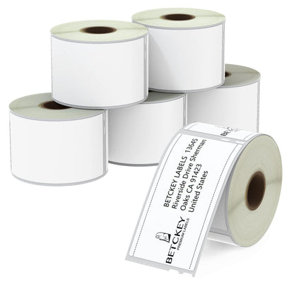 BETCKEY - Compatible DYMO 30323 (2-1/8" x 4") Shipping/Name Badge Labels, Compatible with DYMO Labelwriter 450, 4XL, NOT Fit 550 & 5XL [6 Rolls/1440 Labels]