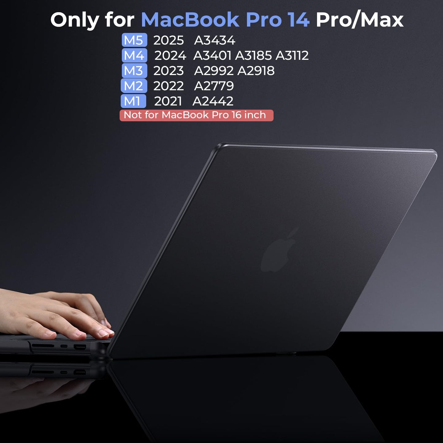 BlueSwan Matte Case for MacBook Pro 14 M5 2026 2025-2021 M4 M3 M2 M1 Pro/Max, Compatible A3434 A3401 A3112 A2992 A2918 A2779 A2442, Hard Shell Protective Cover, Space Black Clear