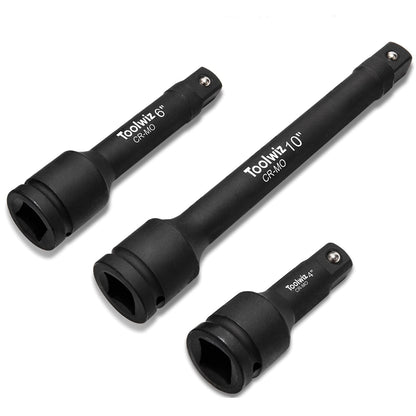 Toolwiz 3/4” Drive Impact Extension Bar 4”, 6”, 10” (3 Piece) Cr-Mo Steel, Expand The Range of Impact Drivers, Organized in PVC Box - Black 3/4 Ratchet Wrench Extension Bar Socket Set